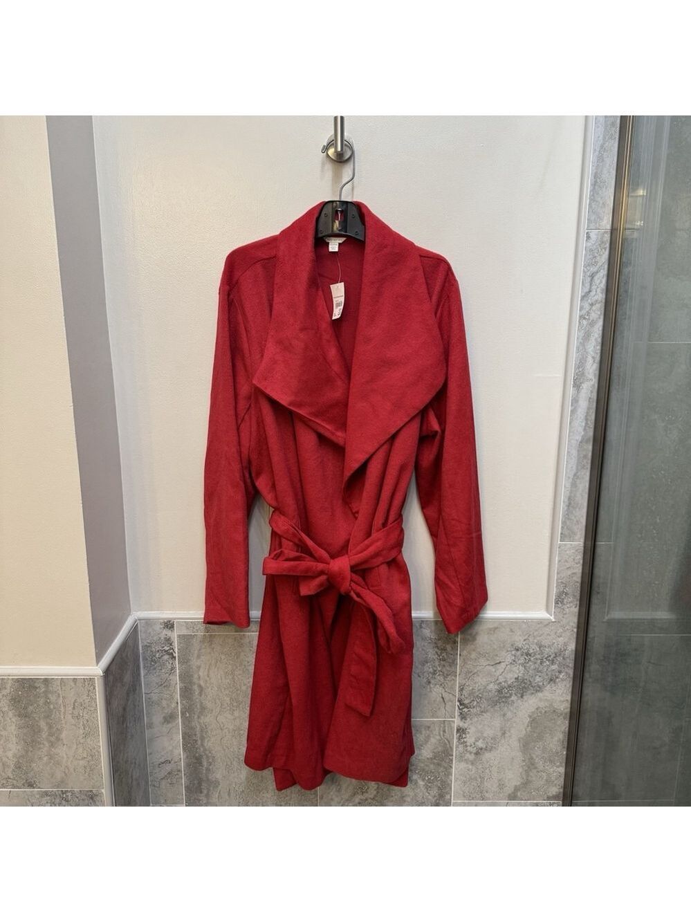 Cato Women's Red Tie Waist Trench Coat Plus Size 22/24W Christmas Holiday Fuzzy